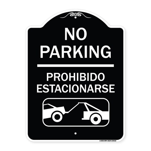 No Parking Prohibido Estacionarse W/ Car Tow Graphic Heavy-Gauge Alum Sign, 24" x 18", BW-1824-23632